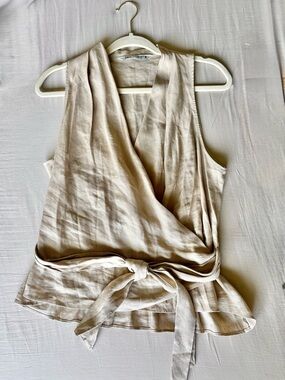 Zara Beige Tie-Waist Draped Sleeveless Camisole